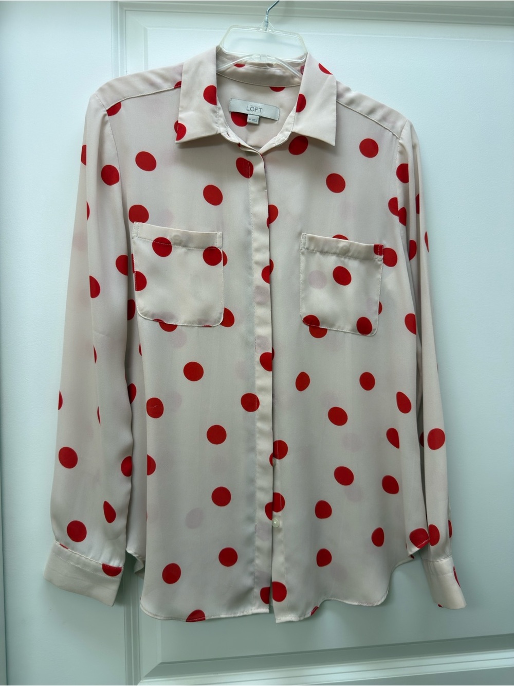 LOFT Cream Blouse with Red Polka Dot Print